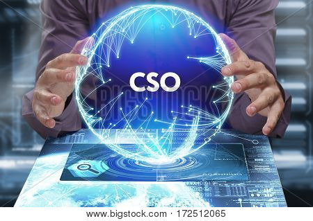 Business, Technology, Internet And Network Concept. Young Businessman Shows The Word On The Virtual