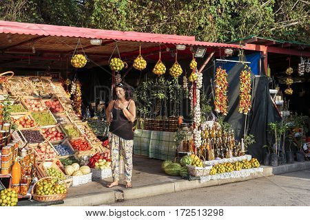 OPUZEN, CROATIA - SEPTEMBER 8, 2016: This is a typical peasant roadside market of agricultural products of own production.