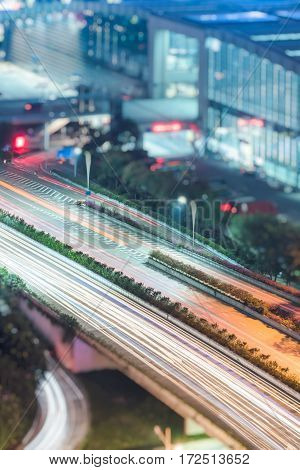 aerial view of urban traffic with cityscape in ShenzhenChina.