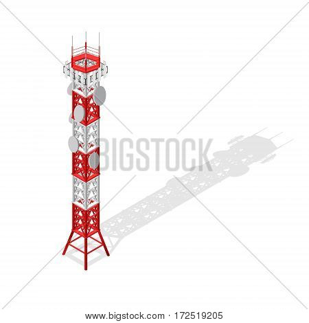 Communications Tower Mobile Phone Base or Radio for Wireless Connections Isometric View. Vector illustration