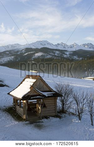 Winter mountains covered with snow view from a big meadow in Tatry mountains in Poland
