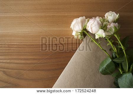 Pink chinese rose closeup on a wooden background
