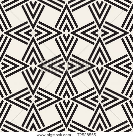 Geometric Ornament With Striped Rhombuses. Vector Seamless Monochrome Pattern