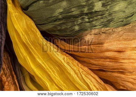 colored orange crinkled crumpled silk fabric textured