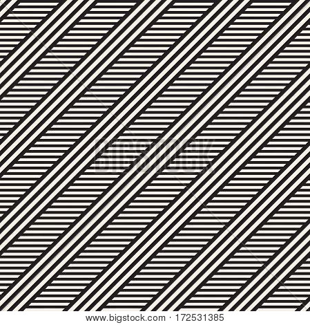 Interlacing Parallel  Stripes. Vector Seamless Monochrome Pattern.