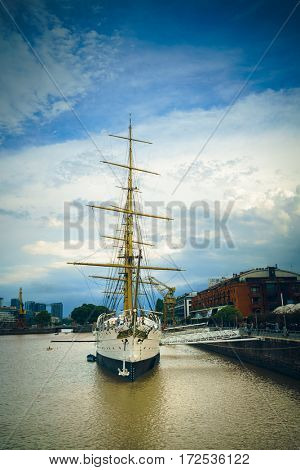 Buenos Aires - February 16, 2017: Museum Frigate Sarmiento President in Puerto Madero, Buenos Aires, Argentina on February 18, 2017
