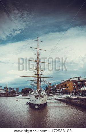 Buenos Aires - February 16, 2017: Museum Frigate Sarmiento President in Puerto Madero, Buenos Aires, Argentina on February 18, 2017