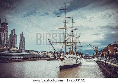 Buenos Aires - February 16, 2017: Museum Frigate Sarmiento President in Puerto Madero, Buenos Aires, Argentina on February 18, 2017