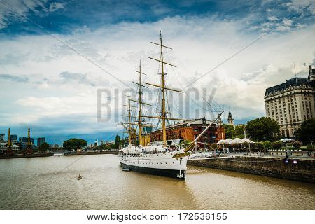 Buenos Aires - February 16, 2017: Museum Frigate Sarmiento President in Puerto Madero, Buenos Aires, Argentina on February 18, 2017