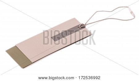 Blank tag tied with string. Price tag gift tag sale tag address label.