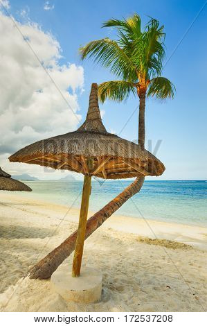 Sandy tropical Wolmar beach at sunny day.  Mauritius