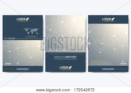 Modern vector template for brochure Leaflet flyer advert, cover, catalog, magazine or annual report. Business, science, medical design. Scientific cybernetic dots. Lines plexus. Card surface