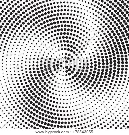 Circle abstract dotted vector background. Concetric circles in squere shape. Halftone effect