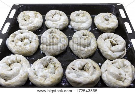 Nettle pastries delicious homemade borek. Uncooked ready.