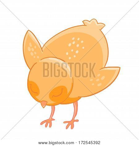 Little cartoon chicken pecks of grain. Vector illustration.T-shirt print. Greeting card.