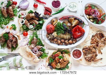 Buffet Food Grill Meat Lunch Restaurant Menu Banquet Concept