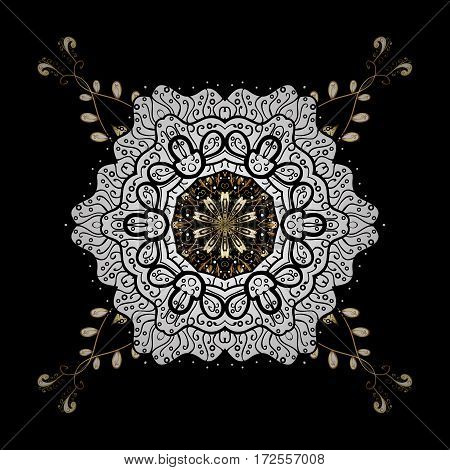 Gold Black Floral Ornament In Baroque Style. Golden Element On Black Background. Golden Floral Wallp
