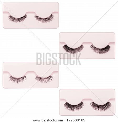A set of false eyelashes, black eyelashes, isolated on white background