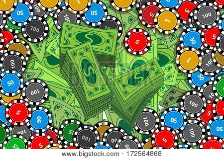 Casino Chips And A Pack Of Money