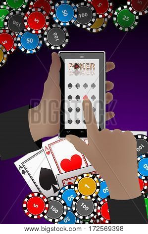 Casino Chips Poker Hands With A Smart Phone