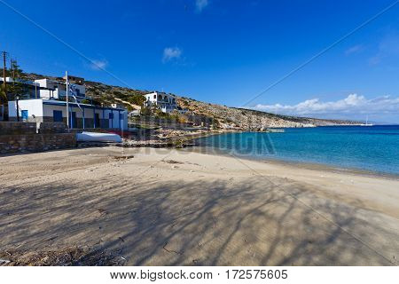 IRAKLIA, GREECE - FEBRUARY 04, 2017: Village on Iraklia island in Lesser Cyclades, Greece on February 04, 2017.