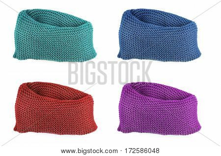 Scarf Collection Isolated On A White Background Closeup, Blue, Purple, Brown, Turquoise Color