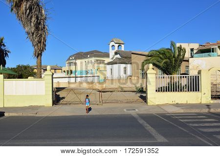 LUDERITZ NAMIBIA - JAN 26 2016: Street scene in Luderitz Luderitz is a harbour town in southwest Namibia lying on one of the least hospitable coasts in Africa