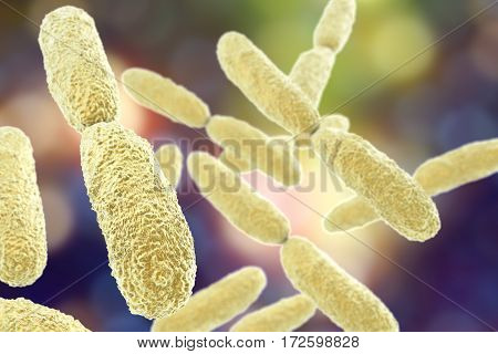 Bacteria Klebsiella, 3D illustration. Gram-negative rod-shaped bacteria which are often nosocomial antibiotic resistant