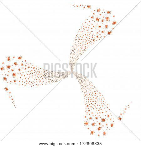 Cucaracha fireworks swirl rotation. Vector illustration style is flat orange iconic symbols on a white background. Object whirlpool combined from random pictograms.