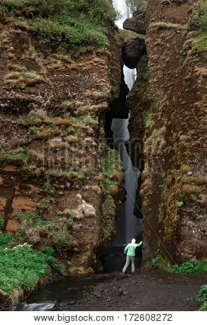 Unique Gljufrabui waterfall in cave, Iceland, Europe.