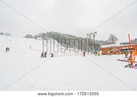 Yamakata, Japan - February 7, 2017: Rope-way in winter at Zao ski moutain, Yamagata Japan