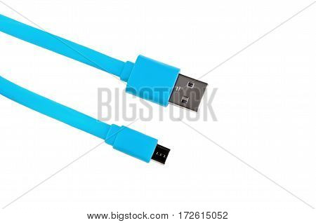 blue usb-cable micro usb isolated on white background