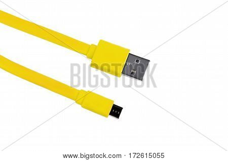 yellow usb-cable micro usb isolated on white background
