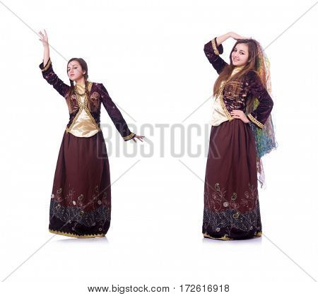 Young lady dancing traditional azeri dance