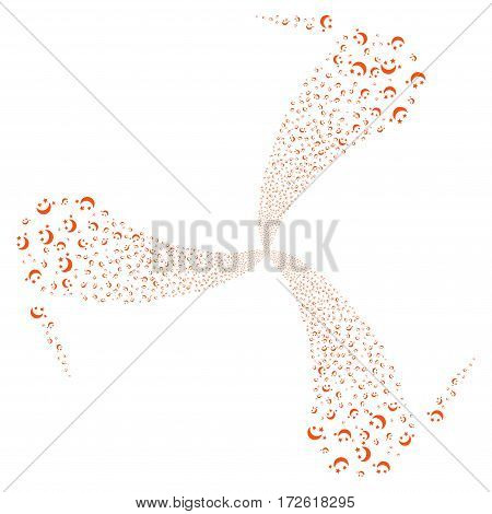 Moon Stars fireworks swirl rotation. Vector illustration style is flat orange iconic symbols on a white background. Object whirl combined from random pictographs.