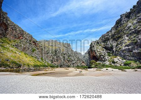 The beginning of the famous gorge Torrent de Pareis. Island Majorca, Spain.