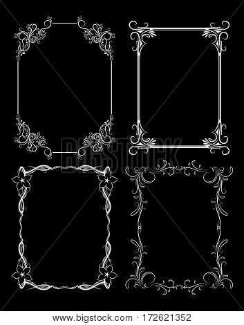 Set of four decorative vintage vector frames on a black background.