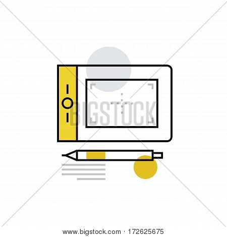 Modern vector icon of digital tablet design drawing tools for creative artist. Premium quality vector illustration concept. Flat line icon symbol. Flat design image isolated on white background.