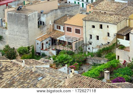 Aerial view of the old municipality of Capdepera as seen from the Castle wall. Island Majorca, Spain.