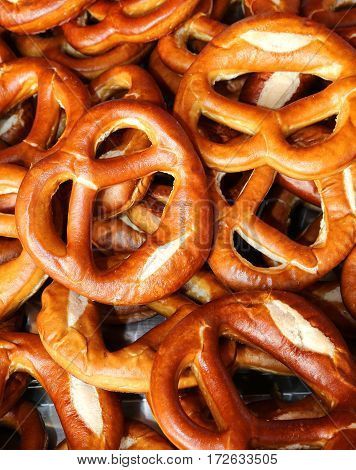Background Of Baked Pretzels For Sale In Market