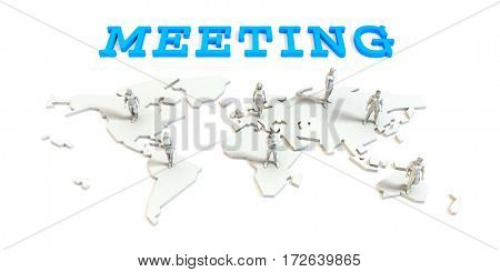 Meeting Global Business Abstract with People Standing on Map 3D Illustration Render