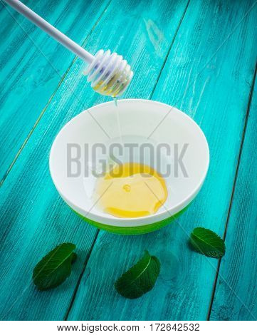 Dish With Honey And Spoon For Honey