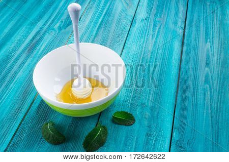 Dish With Honey And Spoon For Honey