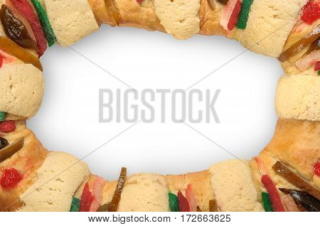 Epiphany cake Kings cake Rosca de reyes with white background