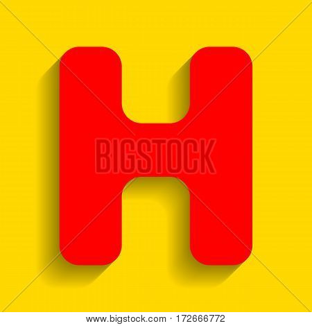 Letter H sign design template element. Vector. Red icon with soft shadow on golden background.