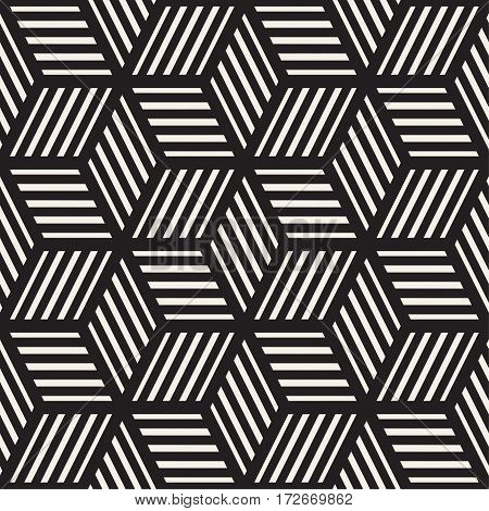 Cubic Grid Tiling Endless Stylish Texture. Vector Seamless Black And White Pattern