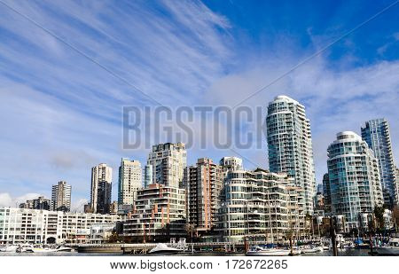 Modern buildings skyline from Grandville Island view
