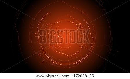 Side view of abstract digital circle on dark background. Hi-tech concept. 3D Rendering. High tech background with hud interface. Abstract digital circle with bright light on dark background.