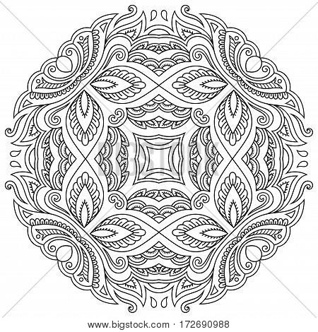 Henna tatoo mandala. Mehndi style.Decorative pattern in oriental style. Coloring book page.