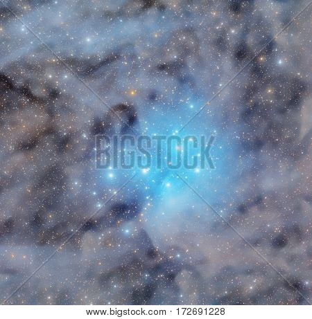 Pleiades star cluster in nebulosity from star-dust.